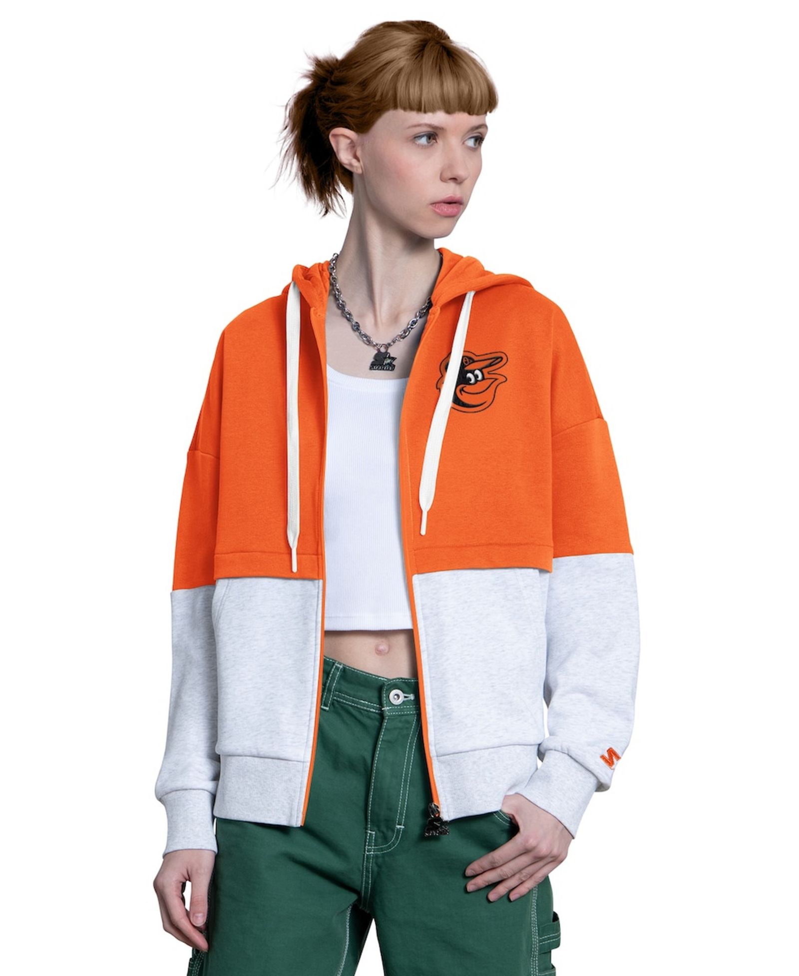 Женское худи Starter Orange/Heather Gray Baltimore Orioles Wishbone с полной молнией