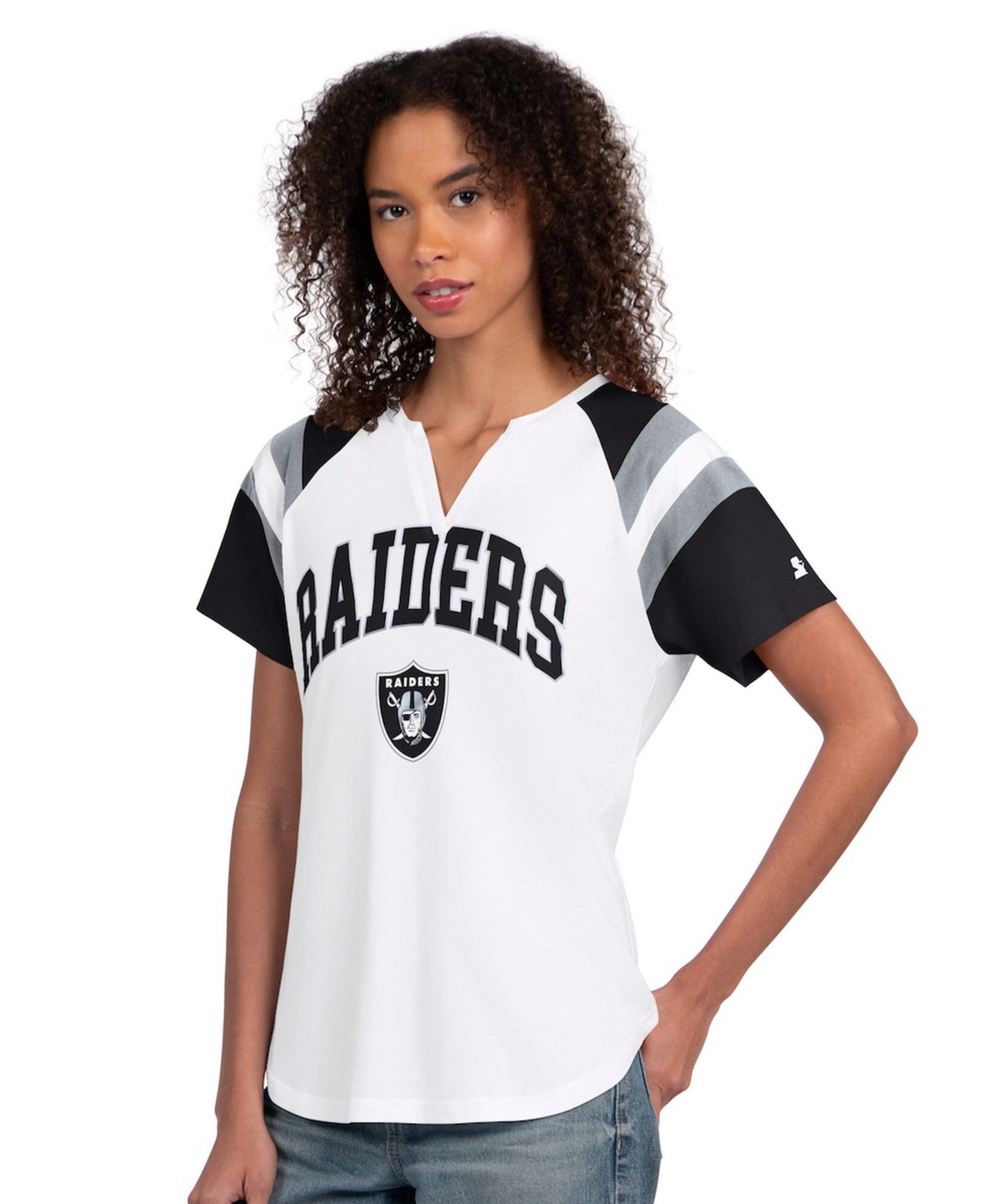 Starter Women's White Las Vegas Raiders Game On Notch Neck T-Shirt