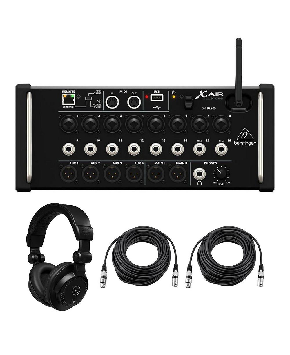 Цифровой микшер Behringer X Air XR16 с Wi-Fi и USB, комплект с наушниками TAPH100 и 2x 50' XLR кабелями