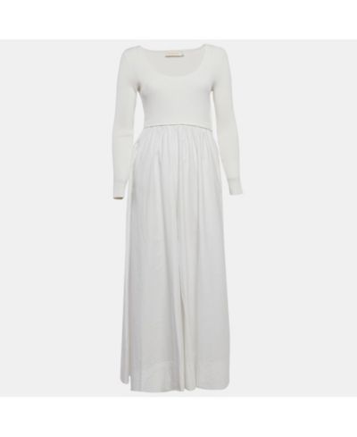 Pre-Owned Zimmermann Women's Rib Knit And Poplin Scoop Neck Long Dress