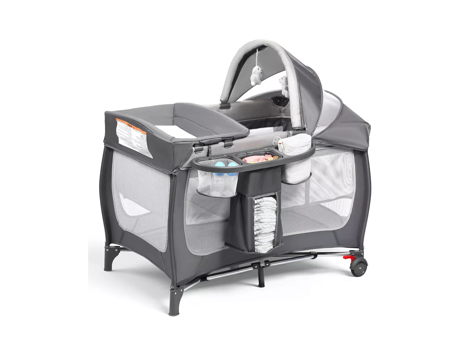 Kinder King 4-in-1 Portable Baby Playard with Bassinet, Changing Table and Canopy
