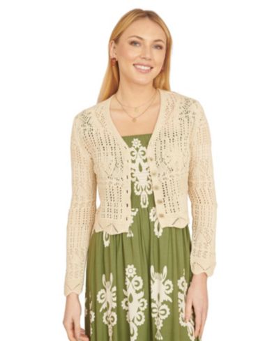 Yumi Women's Crochet Knitted Cropped Cardigan