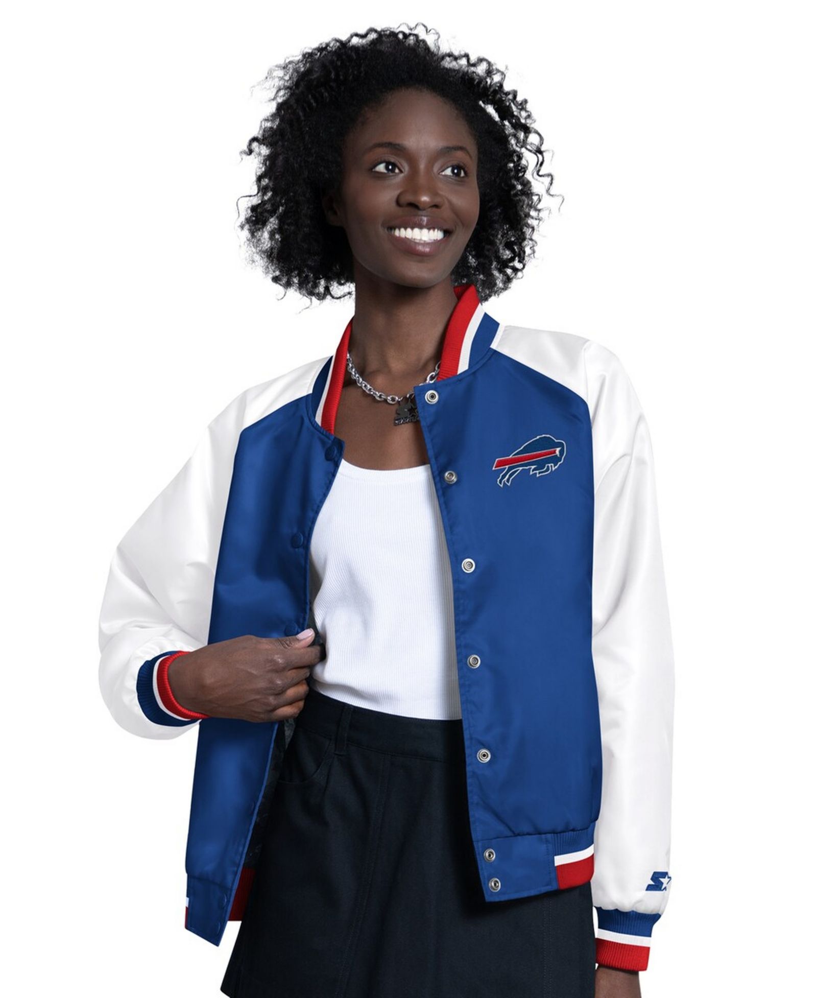Starter Women's Royal/White Buffalo Bills Raglan Blitz Full-Snap Varsity Jacket