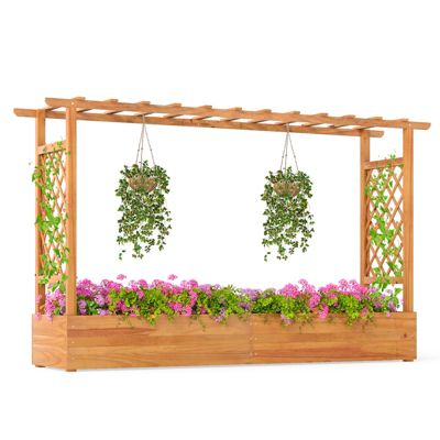SUGIFT 45 Inch Wooden Raised Garden Bed with Lattice Trellis for Outdoor