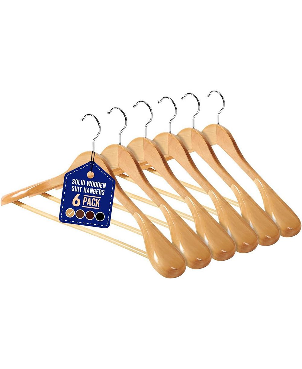 Lifemaster 8piece Wooden Hanger Set: Non-slip, space-saving hangers for suits, coats, jackets, pants and dresses with 360degree(s) swivel hooks.