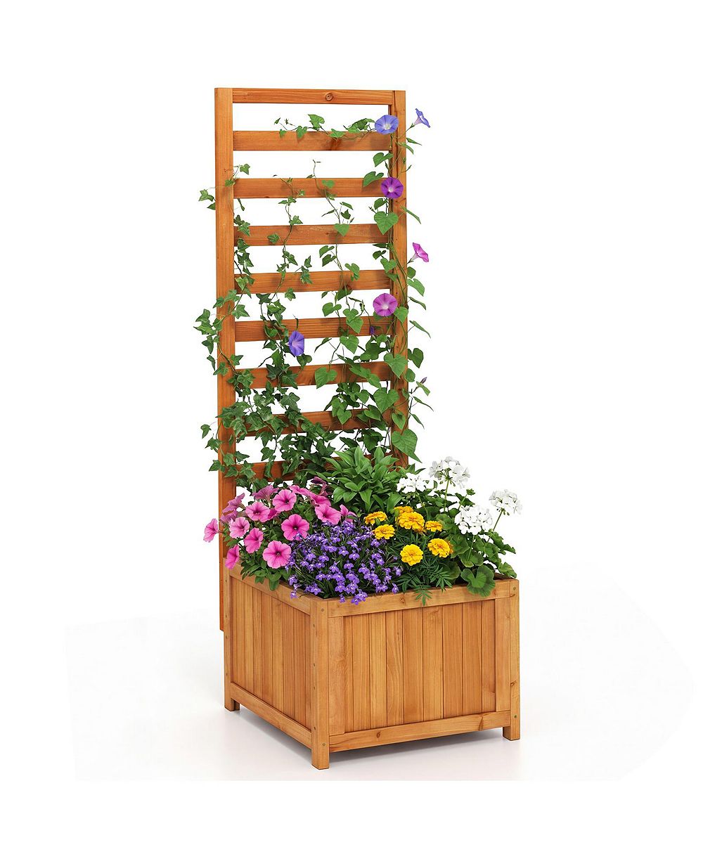 SUGIFT 48 Inch Wood Raised Garden Bed with Trellis with Drainage Holes
