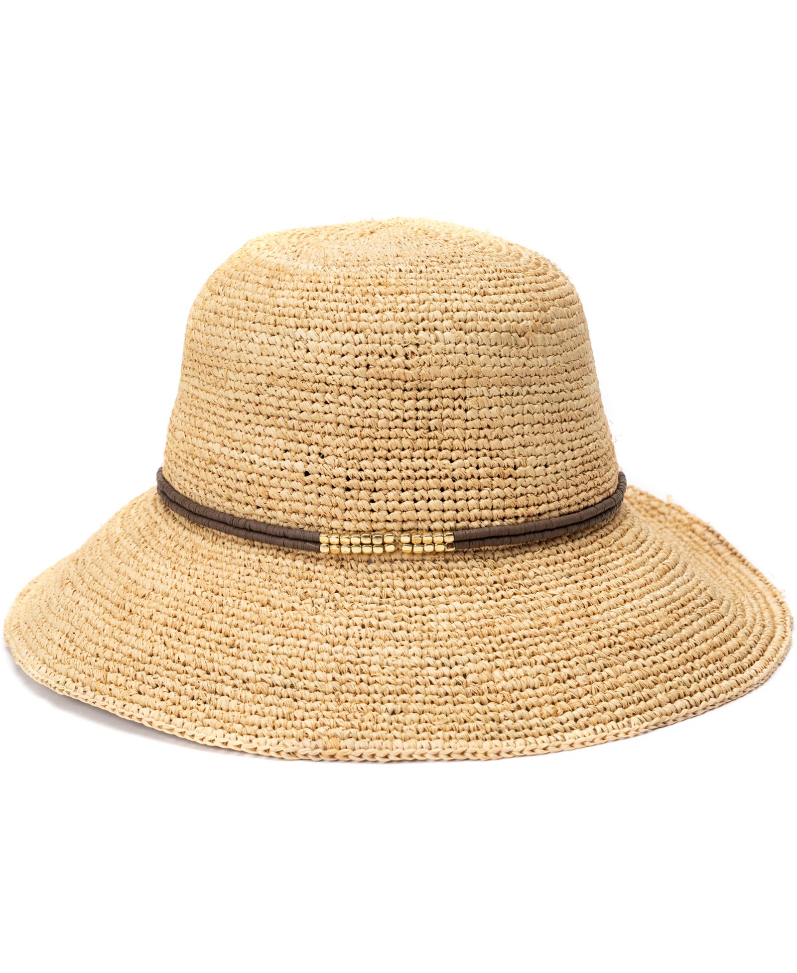BCBG Raffia Face Saver Bead Trim Sun Hat