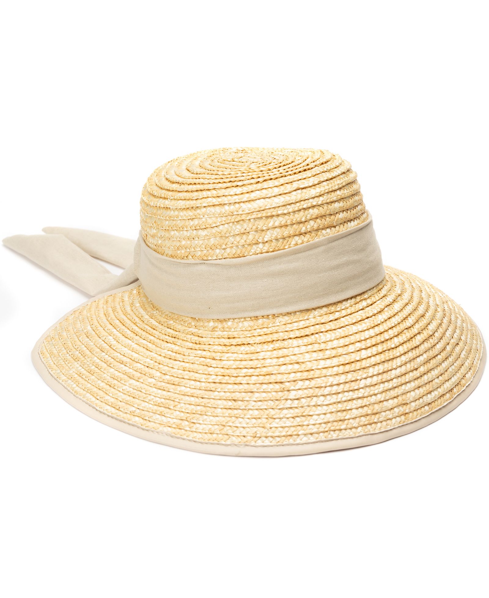 BCBG Wheat Straw Face Framer Linen Tie Sun Hat