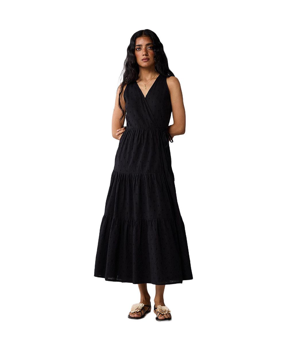 Reistor Women's Sleeveless Embroidered Wrap Dress with Tiers