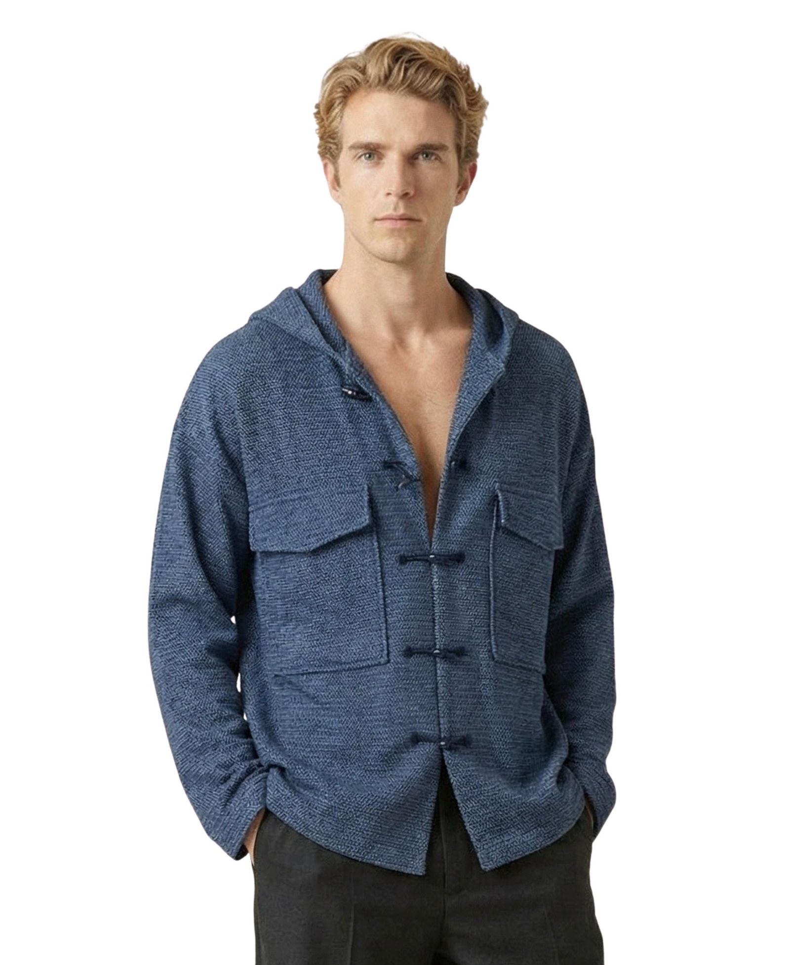 Modenaire Men's Hooded Toggle-Closure Dual-Pocket Jacket