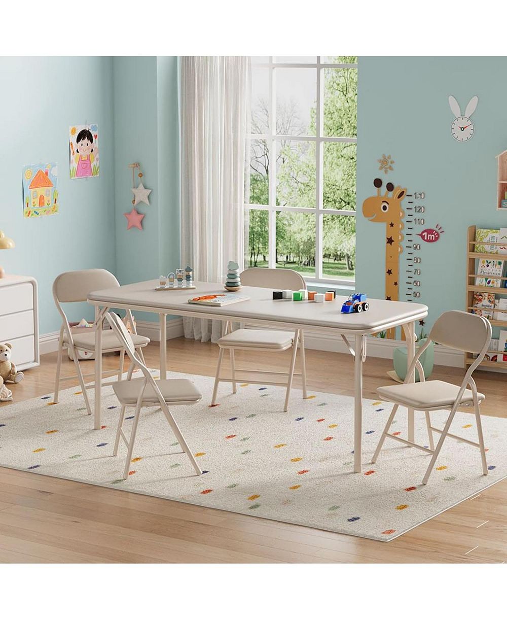 gaomon 5-Piece Kids Folding Table And Chairs Set With Ultra-Soft Cushion, Portable Children’s Table Set