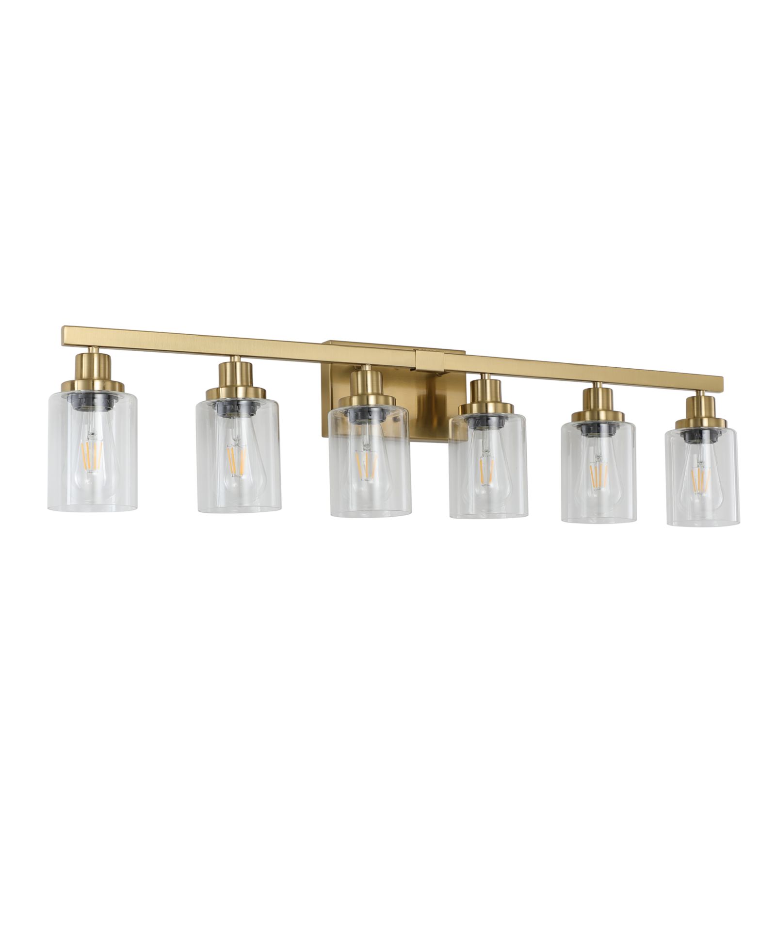 BUSDAYS 37-Inch 6-Light Vanity Light with Clear Glass Shades, Modern Iron Bathroom Wall Fixture for Mirror No Bulbs