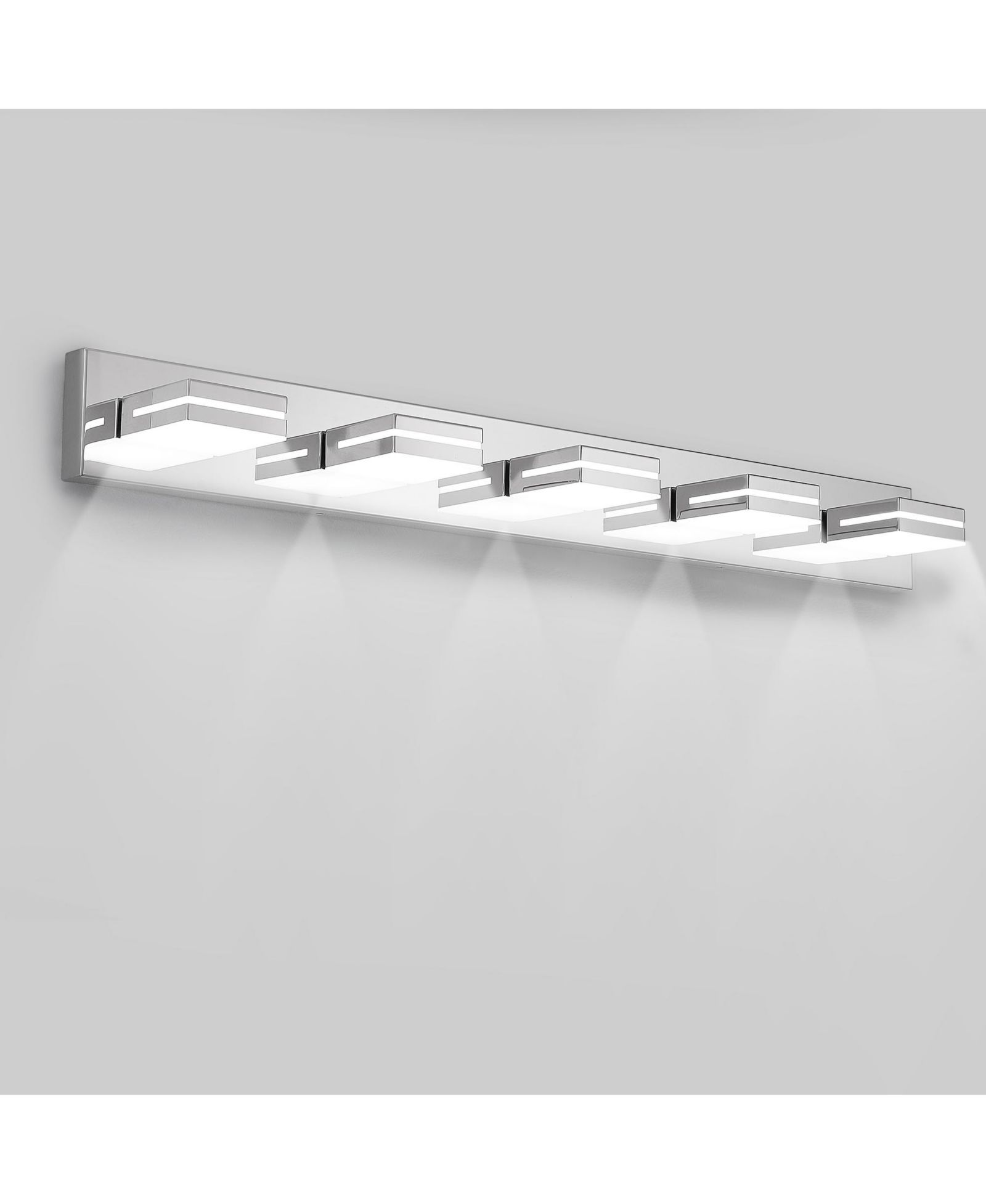 BUSDAYS Modern Chrome LED Vanity Light 5 Lights Wall Sconce for Bathroom Mirror Sleek Minimalist Design Easy to Install