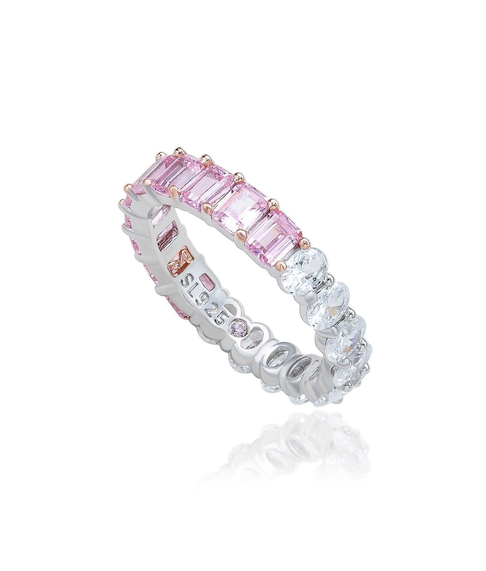 Кольцо Suzy Levian New York Levian Sterling Silver Emerald-Cut and Oval-cut Duo Eternity Band