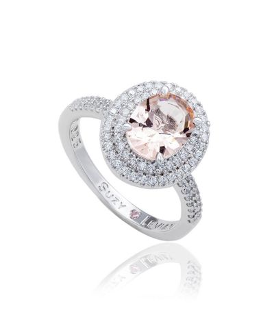 Кольцо Suzy Levian Sterling Silver Oval Cubic Zirconia Pave Double Halo