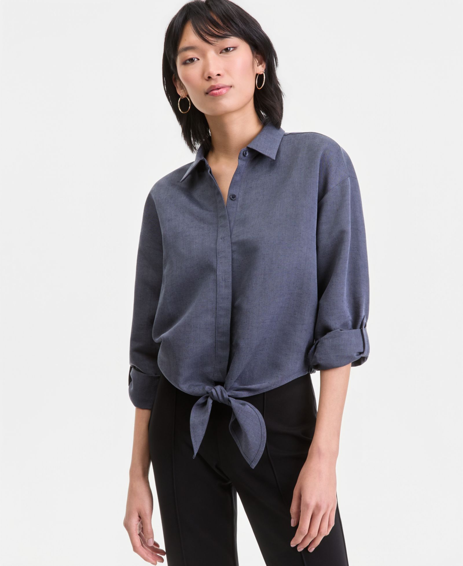 Рубашка I.N.C. International Concepts Women's Linen-Blend Button-Front Tie-Hem