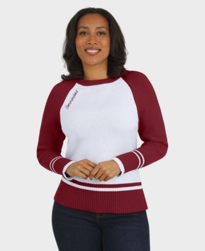 WEAR by Erin Andrews Women's White/Burgundy Washington Commanders Color Block Raglan Sweater