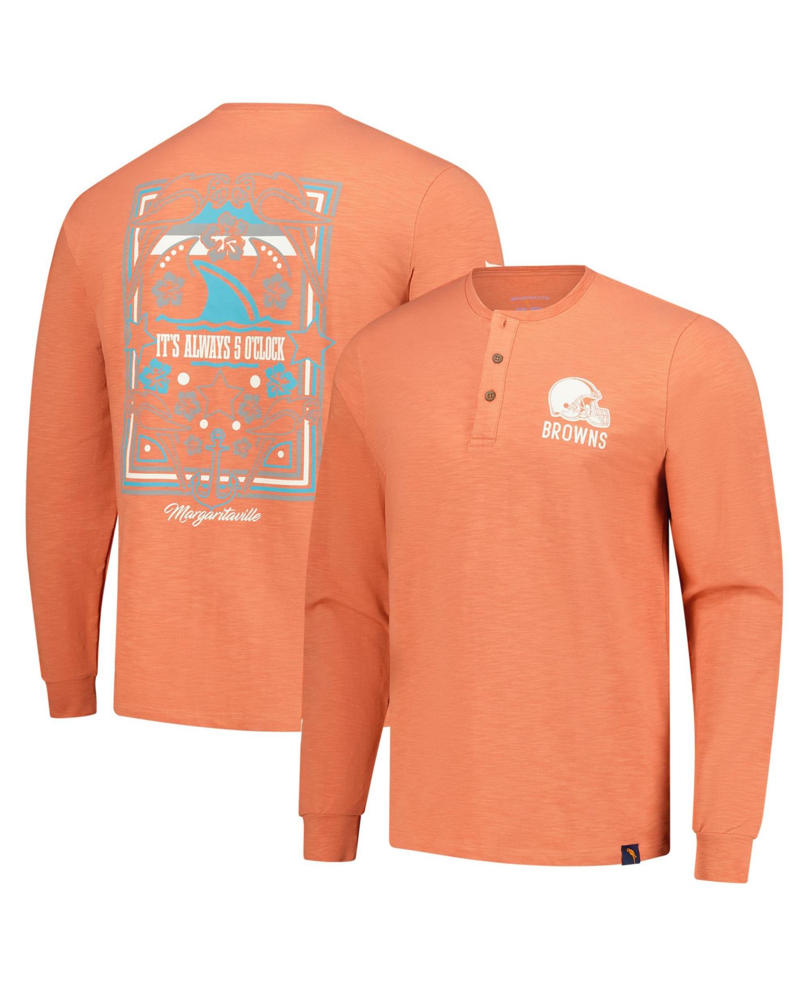Мужская футболка Margaritaville Coral Cleveland Browns Five O'clock Henley Long Sleeve