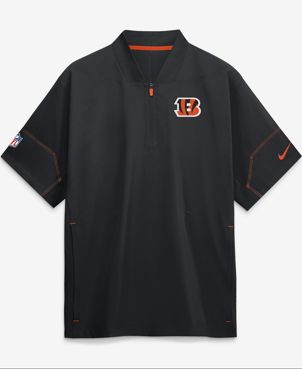 Nike Men's Black Cincinnati Bengals Sideline Short Sleeve Quarter-Zip Coaches Jacket