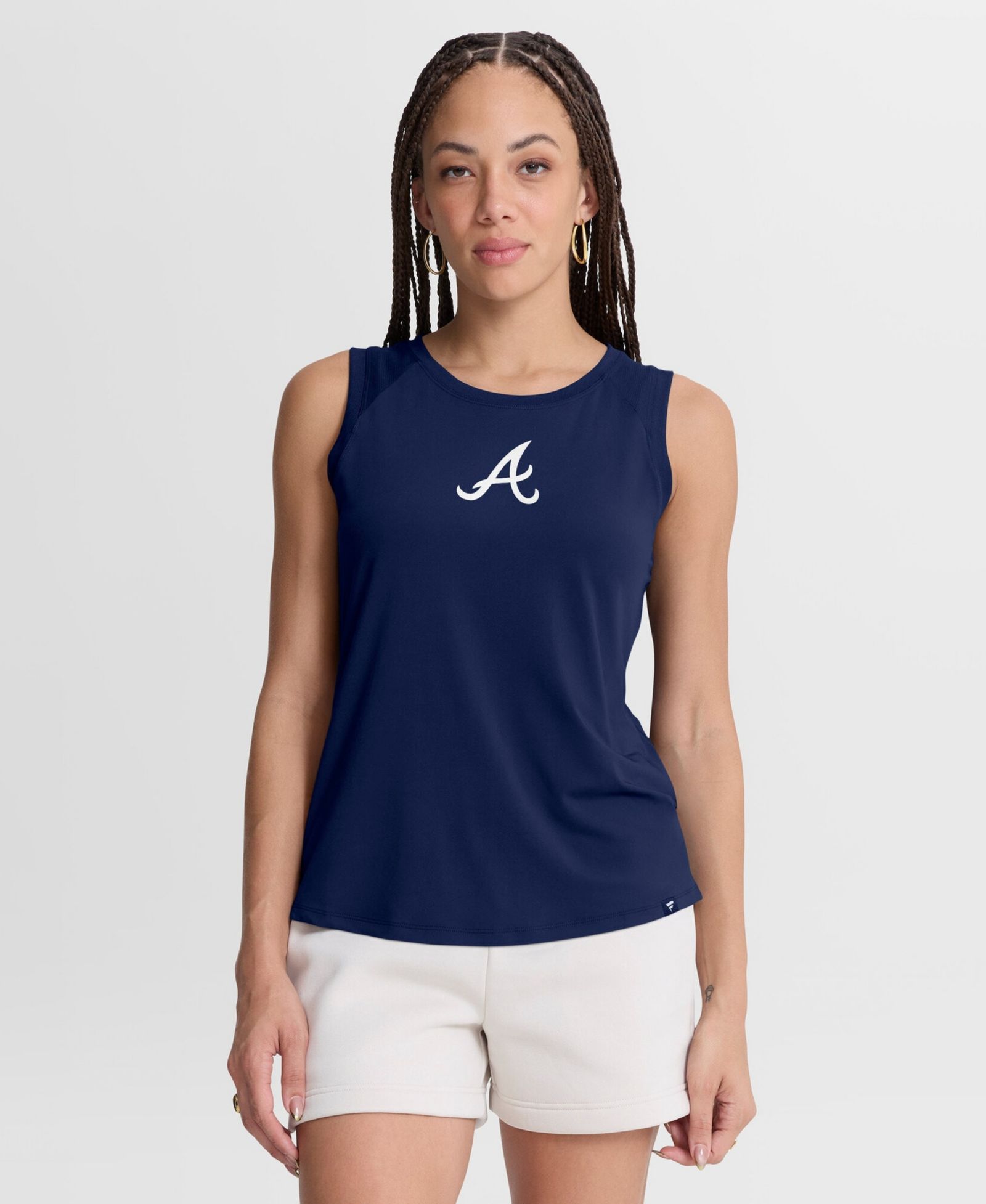 Женский спортивный топ Fanatics Atlanta Braves Draped Mesh Back, темно-синий