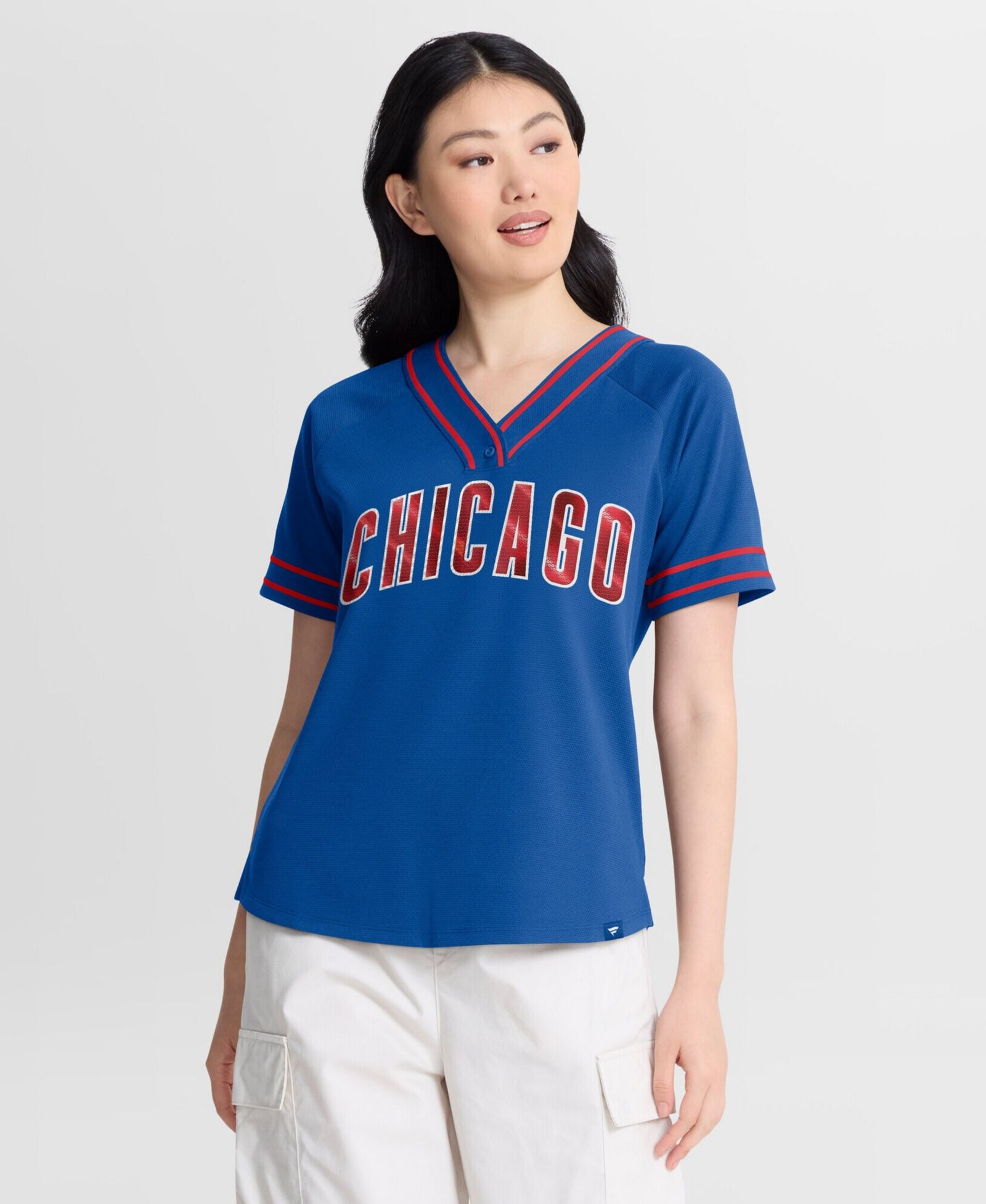 Fanatics Женский T-Shirt Royal Chicago Cubs Diva Race Ahead Raglan V-Neck