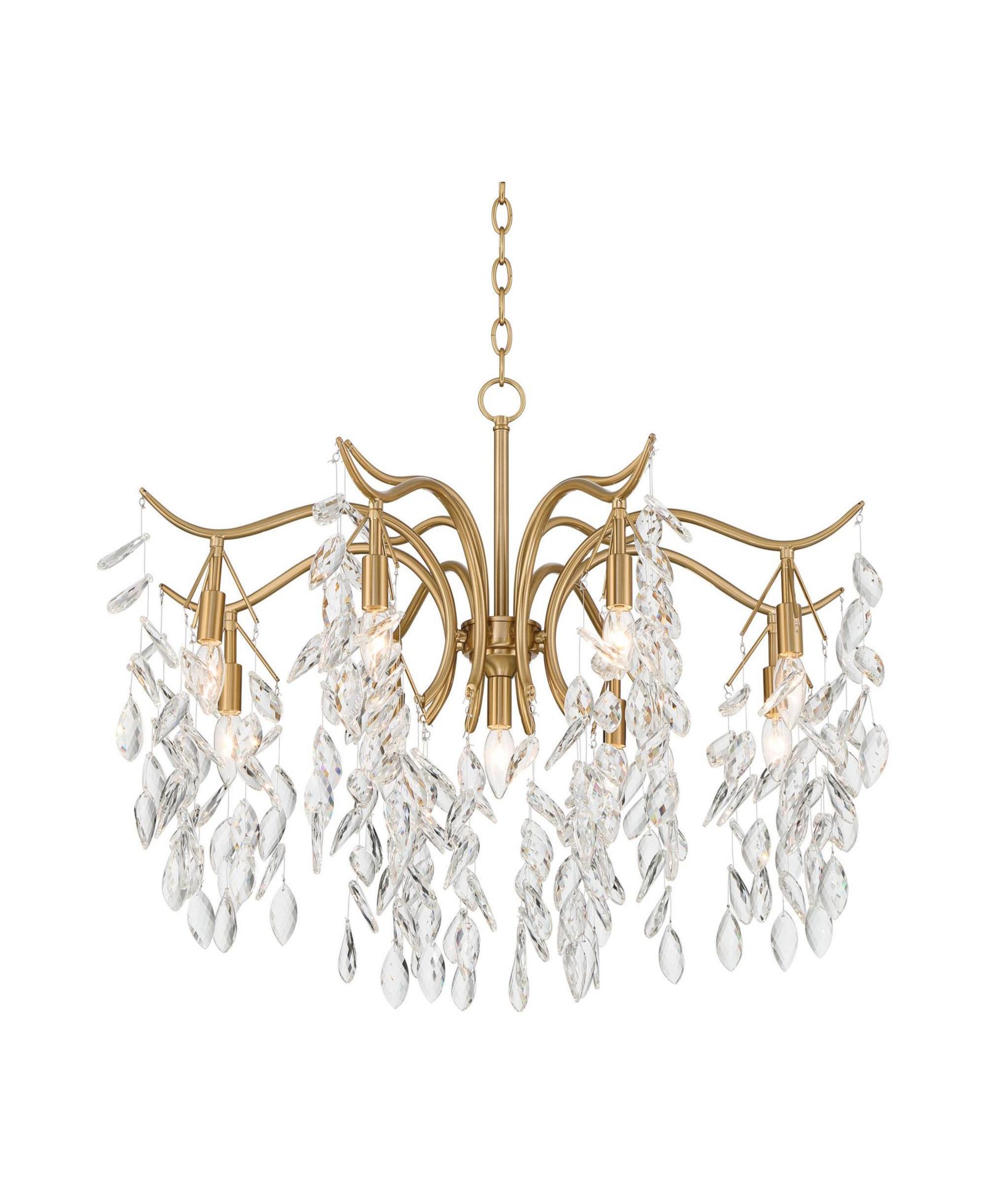 Vienna Full Spectrum Rysa Warm Brass Chandelier Modern Clear Crystal 9-Light Fixture for Dining Room House Foyer