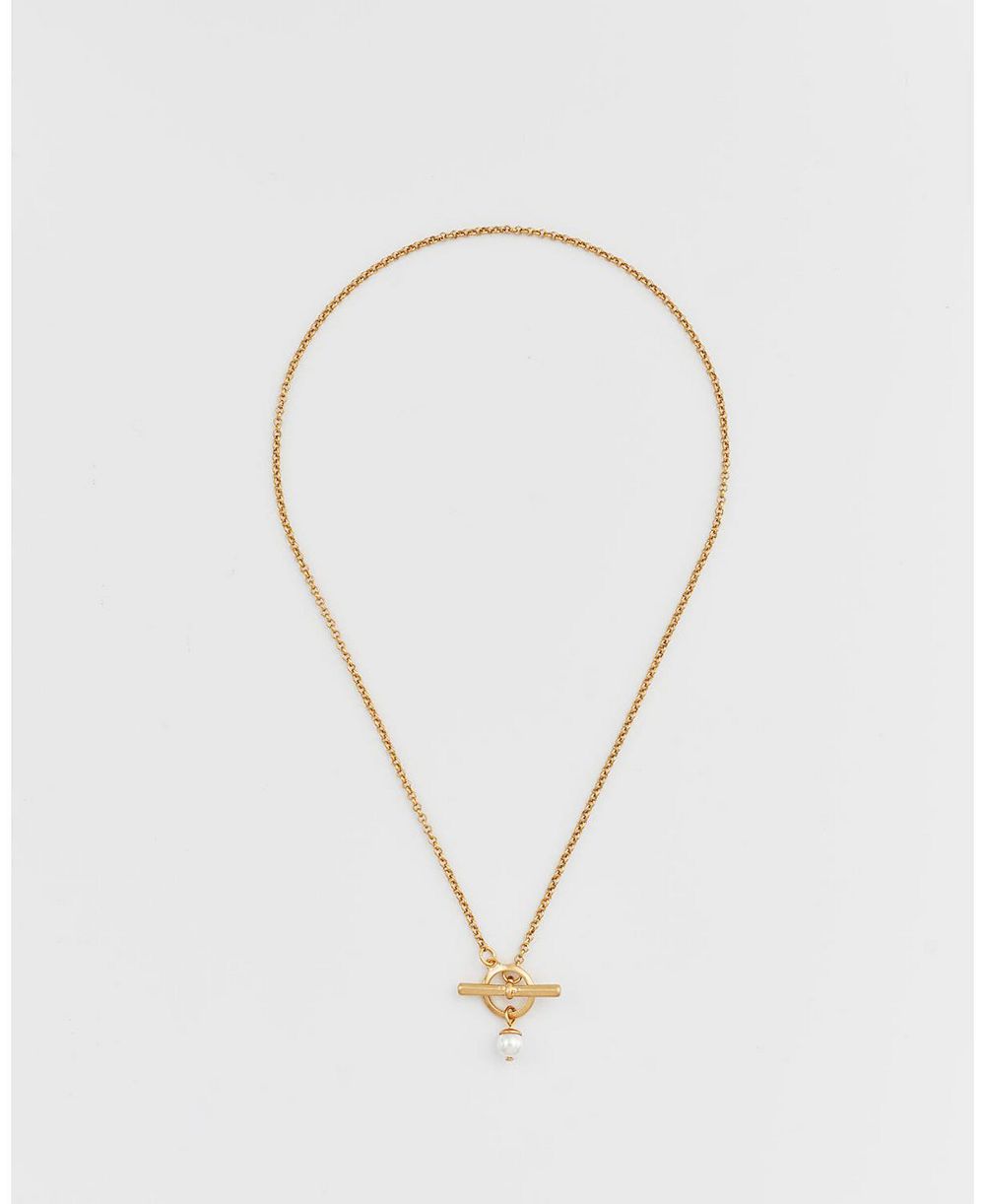 Fable England Gold Pearl Toggle Charm Necklace