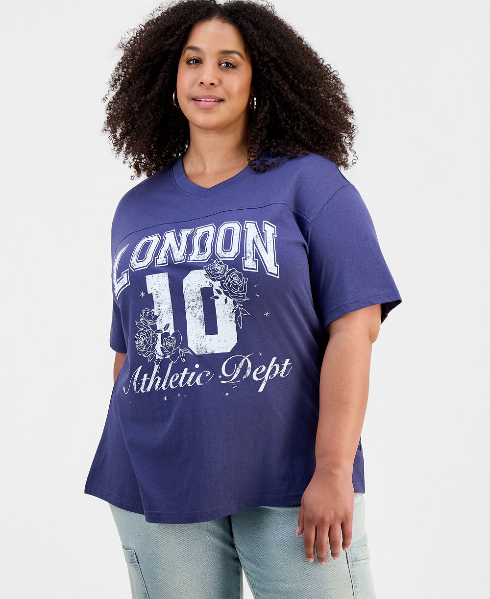 Женская футболка Rebellious One London 10 Graphic Varsity, Plus Size, с коротким рукавом