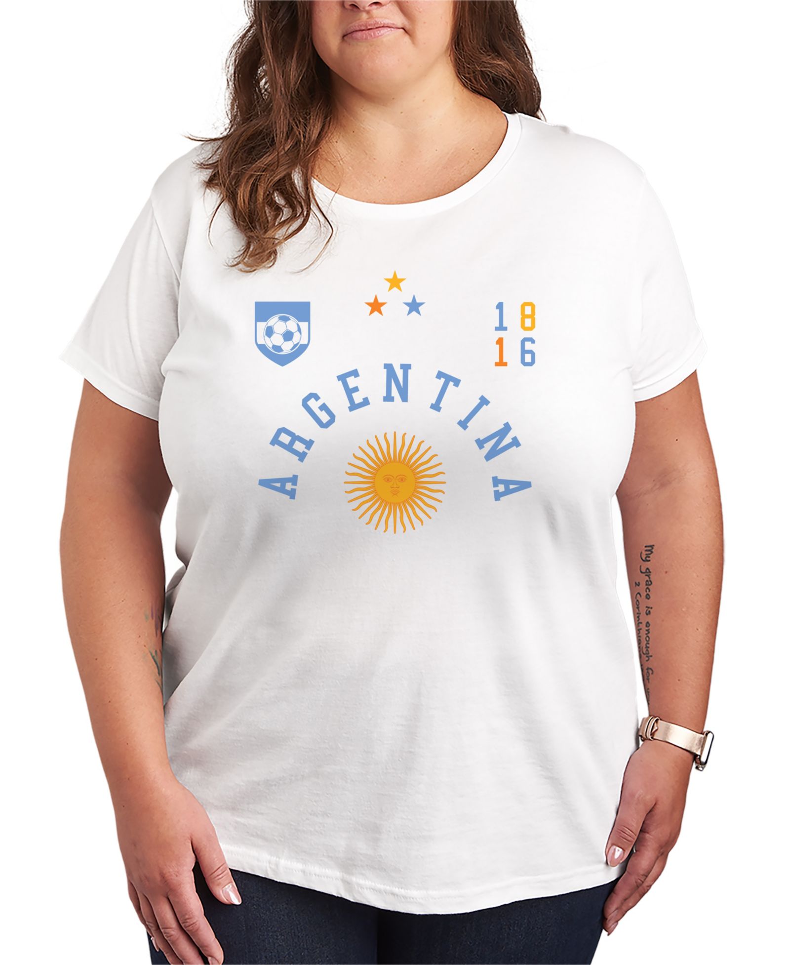 Hybrid Apparel Plus Size Argentina Soccer Jersey Graphic T-Shirt
