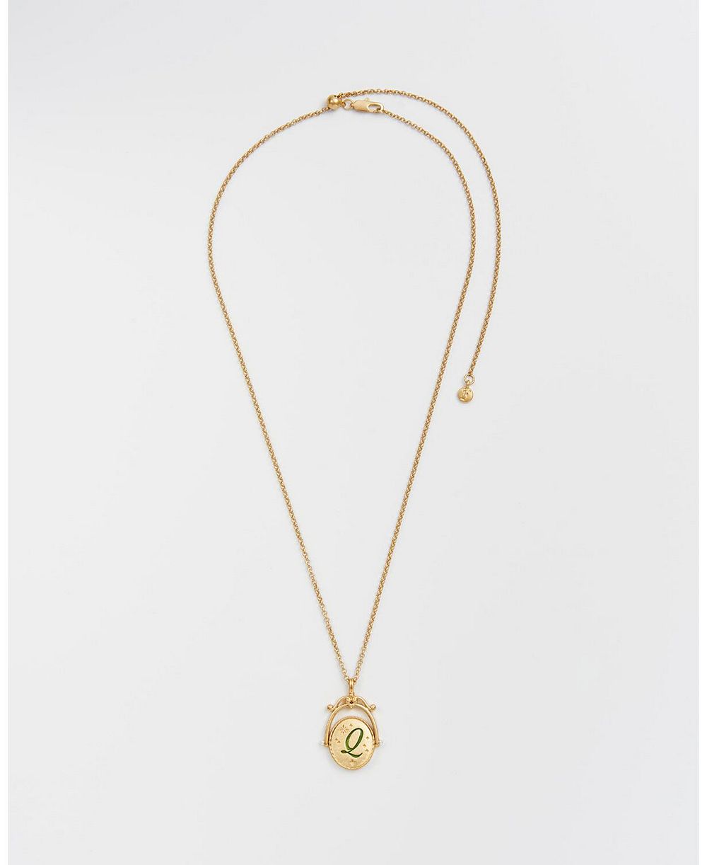 Fable England Women's  Q Initial Queen Annes Lace Gold Spinner Chain Necklace