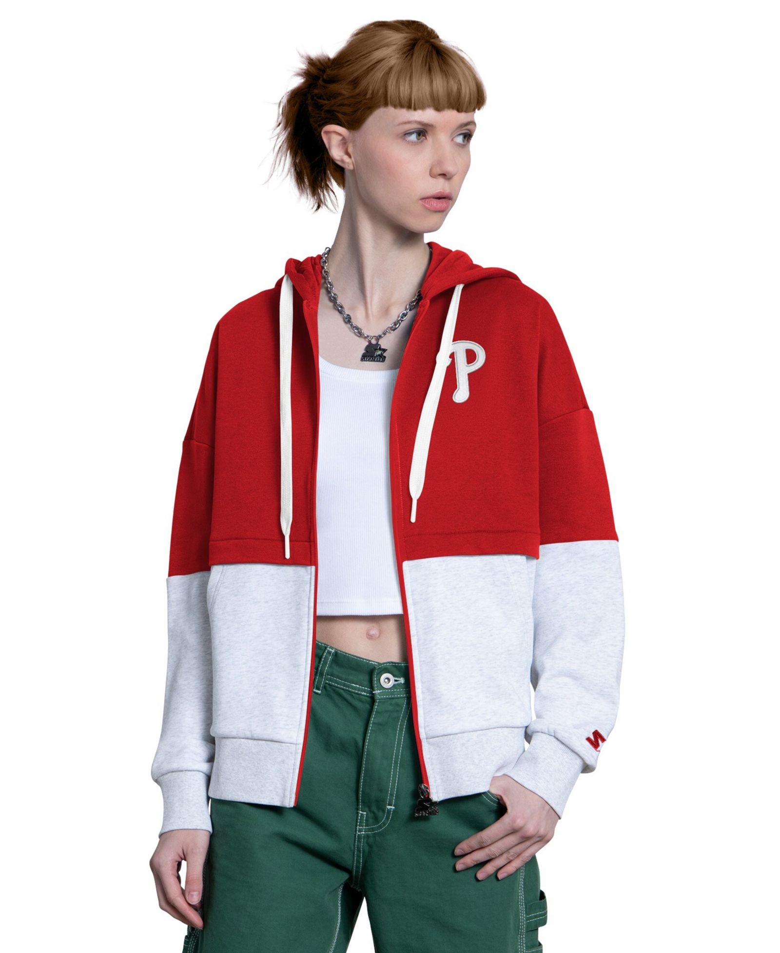 Женское худи Starter Philadelphia Phillies, красное/серый меланж, на молнии