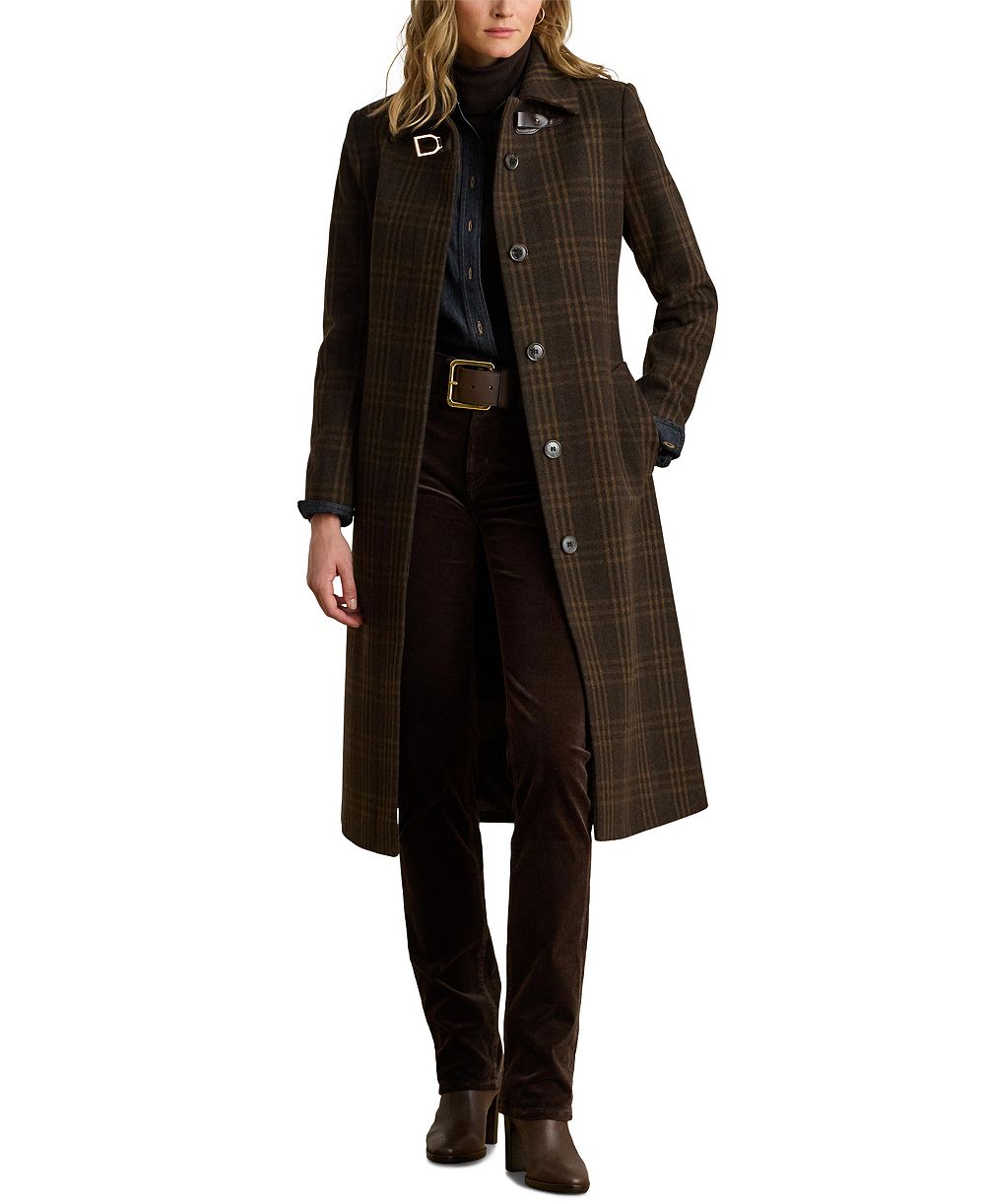 Lauren Ralph Lauren Women's Plaid Wool-Blend Belted Coat, Created for Macy's