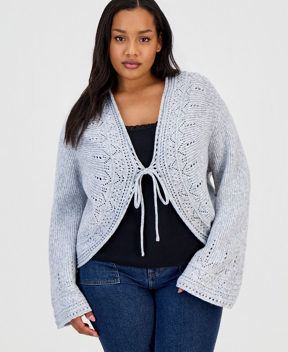 And Now This Plus Size Long-Sleeve Tie-Front Cardigan, Macy's Exclusive