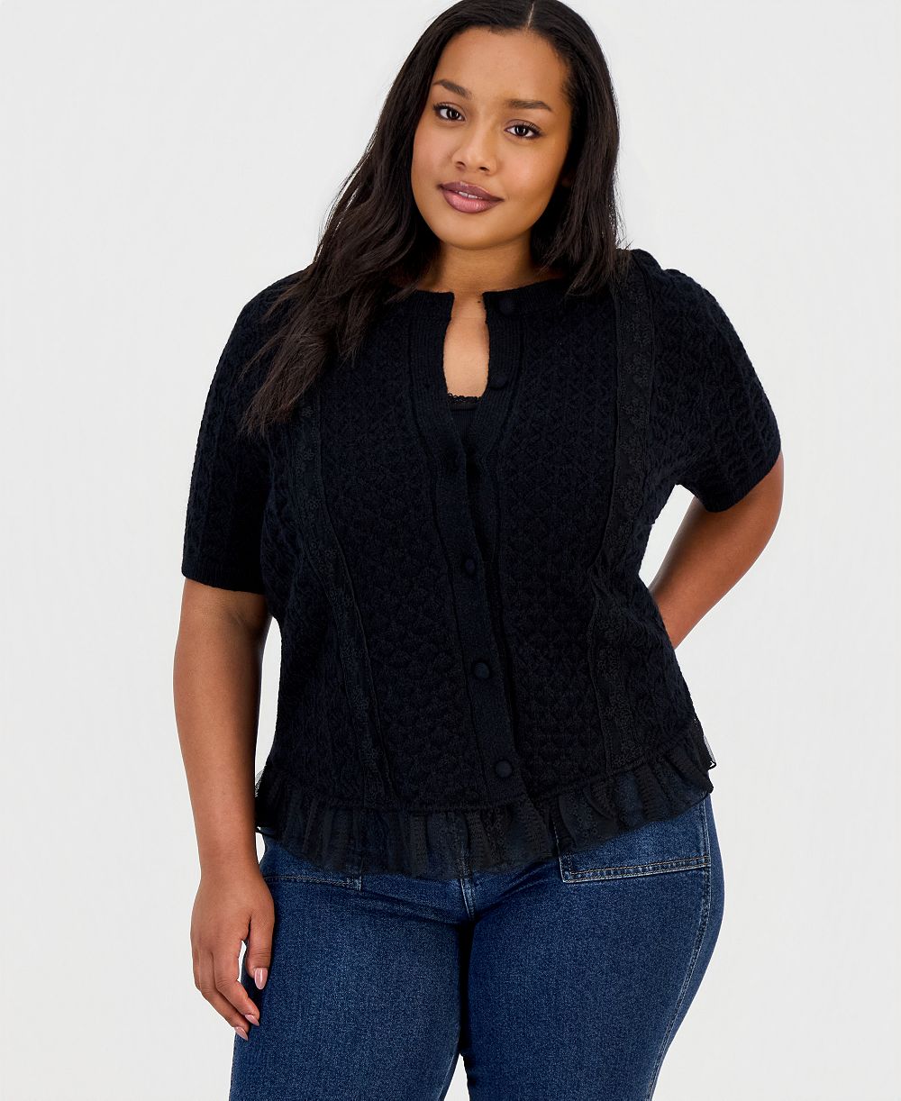 And Now This кардиган Plus Size с кружевной отделкой по подолу