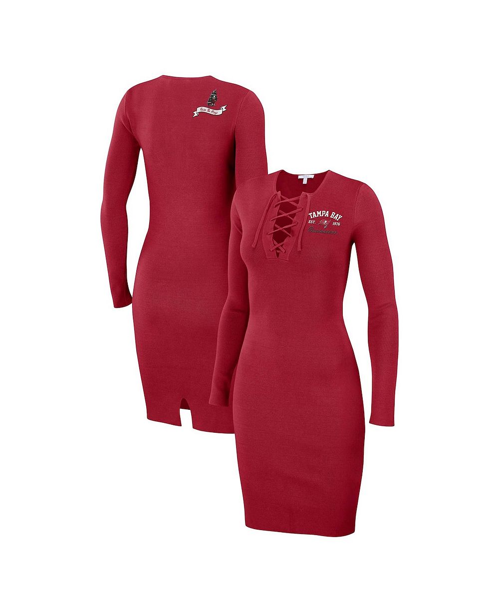 Женское платье WEAR by Erin Andrews Tampa Bay Buccaneers Lace Up Long Sleeve, Red