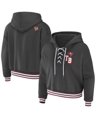 WEAR by Erin Andrews Women's Pewter Tampa Bay Buccaneers Lace-Up Pullover Hoodie
