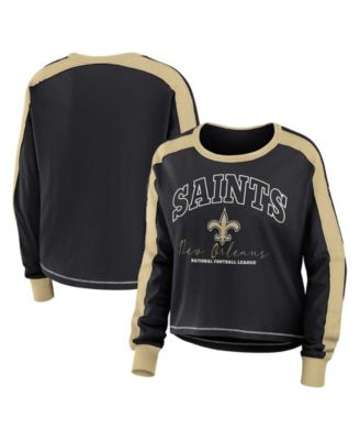 WEAR by Erin Andrews Women's Black New Orleans Saints Plus Size Color Block Long Sleeve T-Shirt