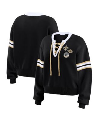 WEAR by Erin Andrews Women's Black New Orleans Saints Lace-Up Pullover Sweatshirt