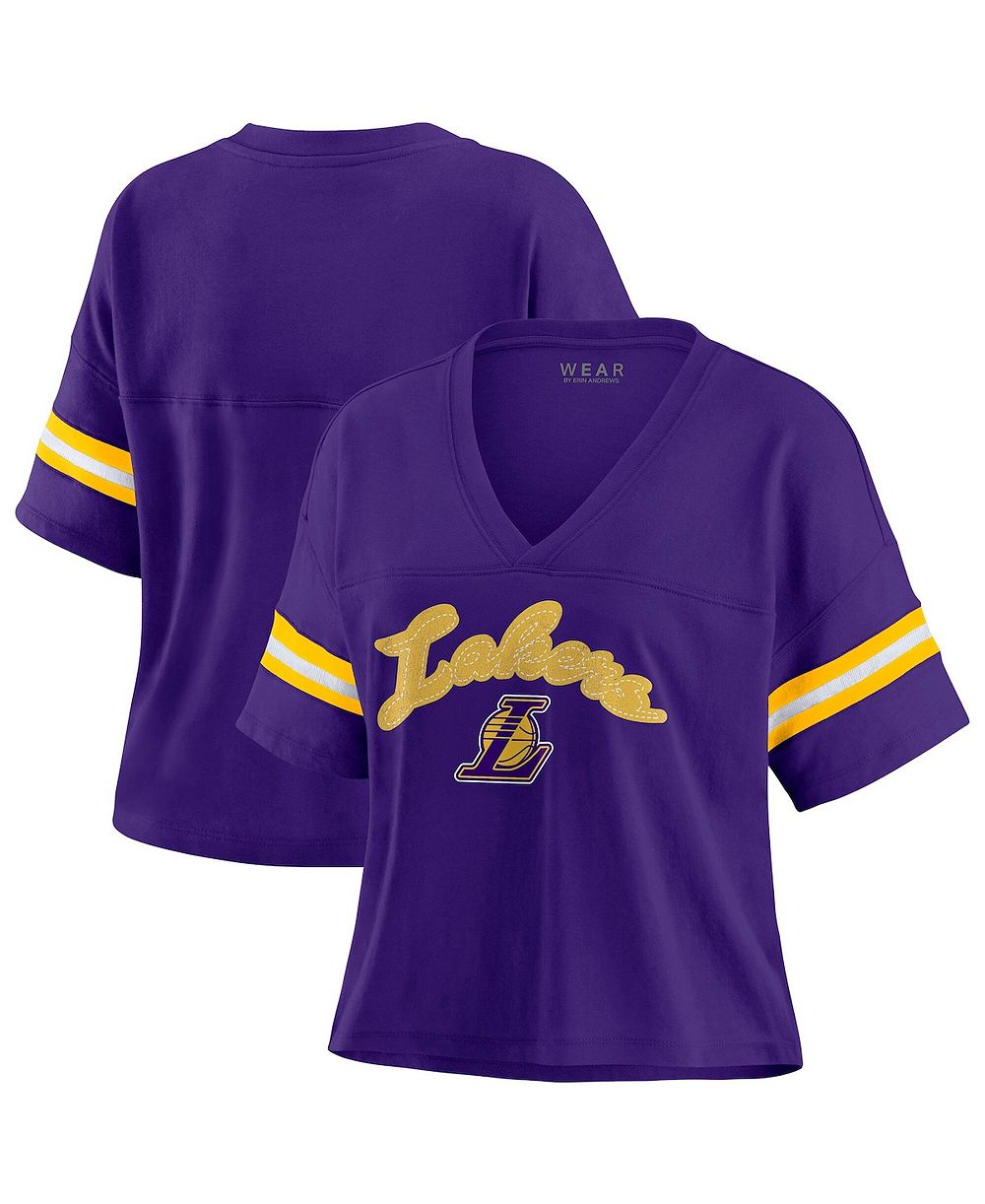 Женский топ WEAR by Erin Andrews Purple Los Angeles Lakers Plus Size Color Block Boxy V-Neck