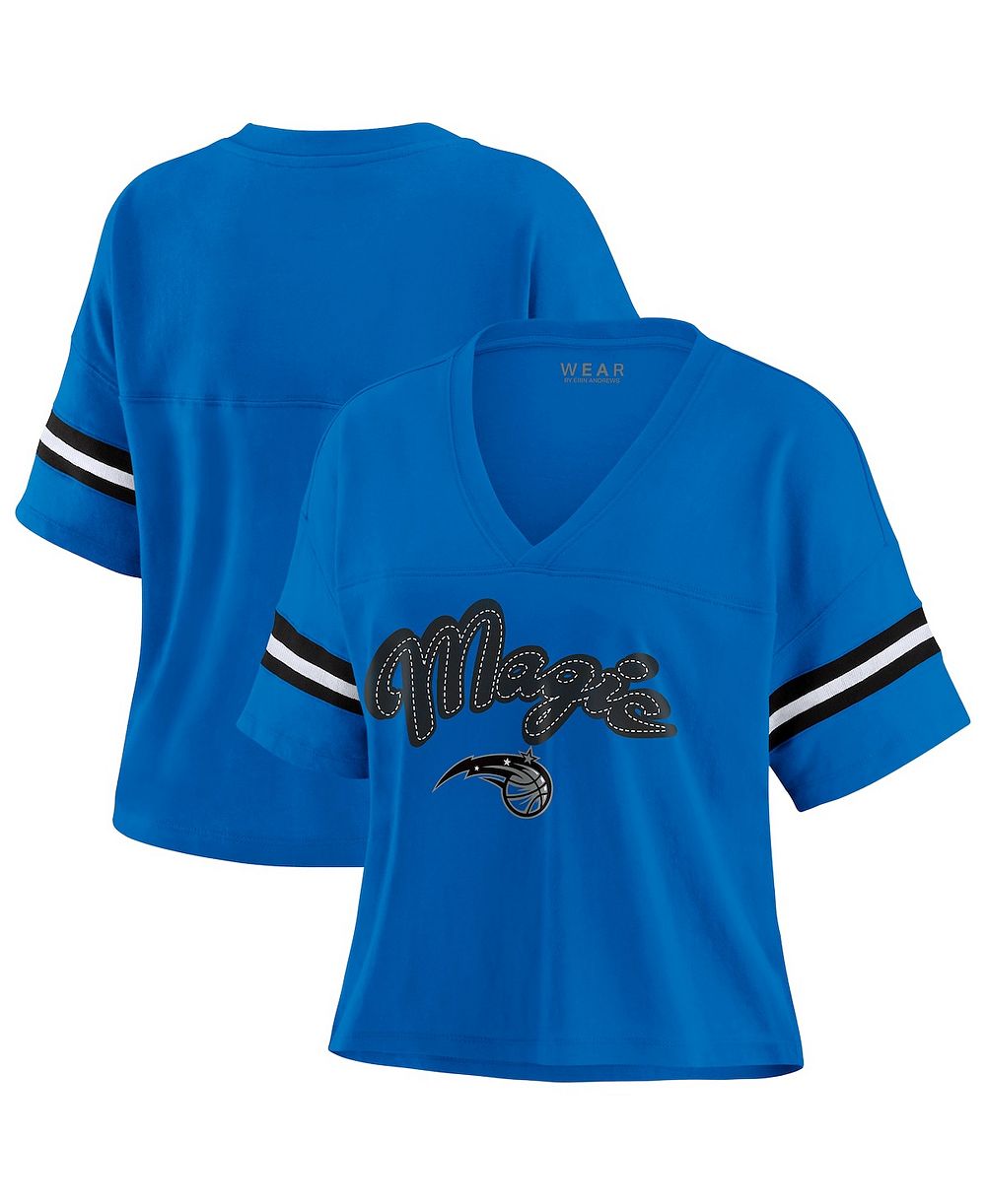Женская футболка WEAR by Erin Andrews Blue Orlando Magic Plus Size Color Block Boxy V-Neck