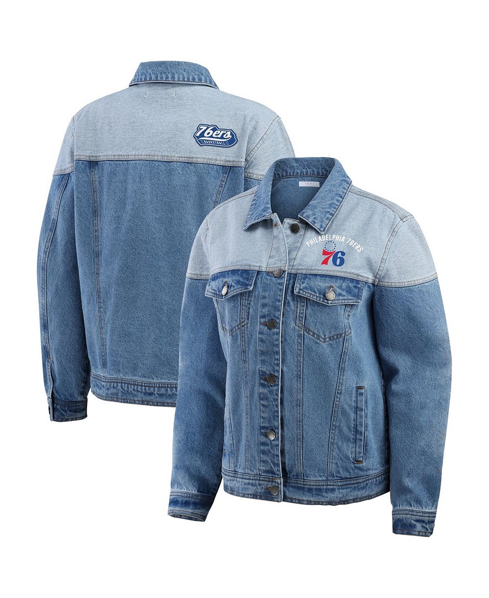 Женская джинсовая куртка WEAR by Erin Andrews Blue Philadelphia 76ers Full-Button