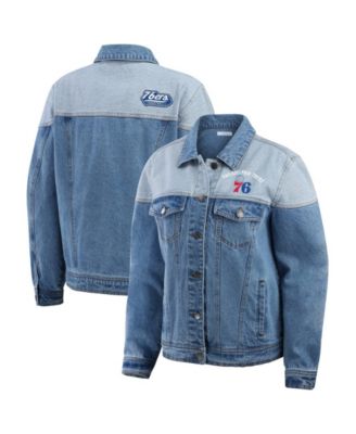 Женская джинсовая куртка WEAR by Erin Andrews Blue Philadelphia 76ers Full-Button