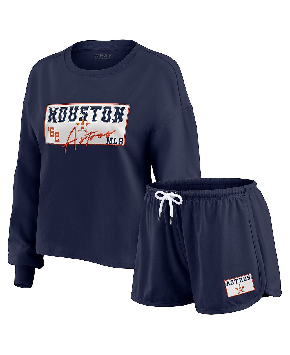 Женский комплект WEAR by Erin Andrews Houston Astros Heavy Rugby Jersey Cropped Long Sleeve T-Shirt & Shorts Lounge Set