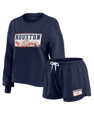 WEAR by Erin Andrews Women's 2-Piece Navy Houston Astros Heavy Rugby Jersey Cropped Long Sleeve T-Shirt & Shorts Lounge Set