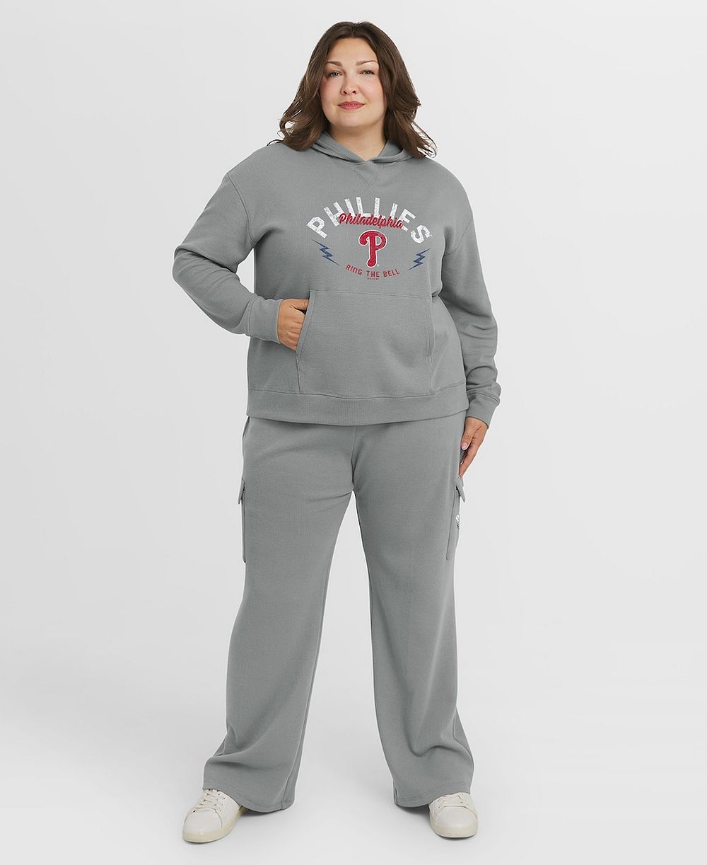 WEAR by Erin Andrews Women's 2-Piece Gray Philadelphia Phillies Plus Size Waffle-Knit Long-Sleeve Hoodie & Lounge Pant Set