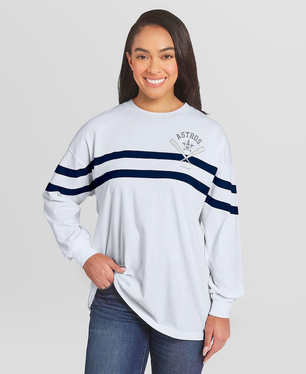 Женская футболка WEAR by Erin Andrews Houston Astros Oversized Long Sleeve Striped
