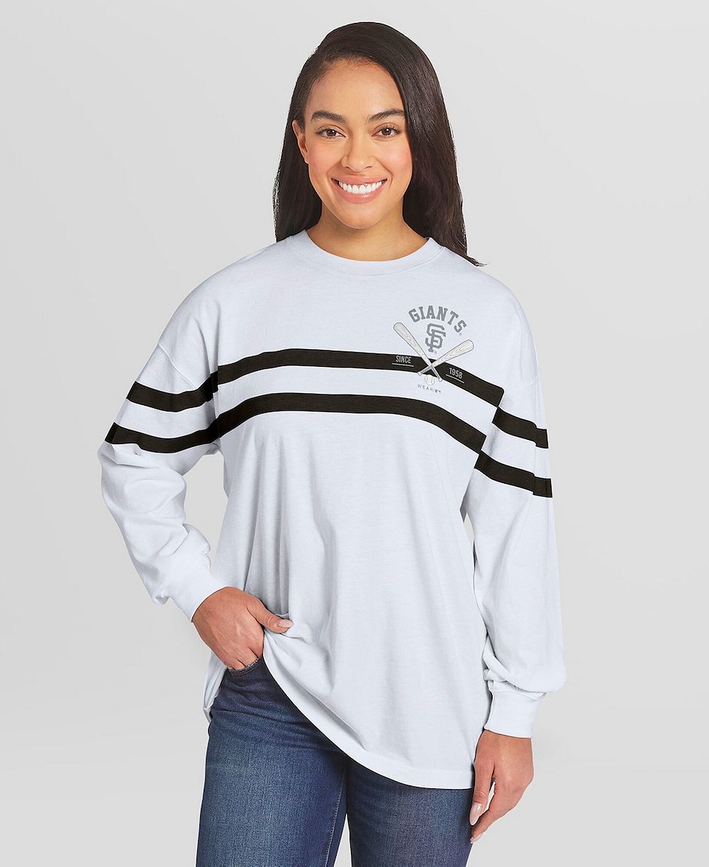 WEAR by Erin Andrews женская удлиненная полосатая футболка Oversized, белая, San Francisco Giants