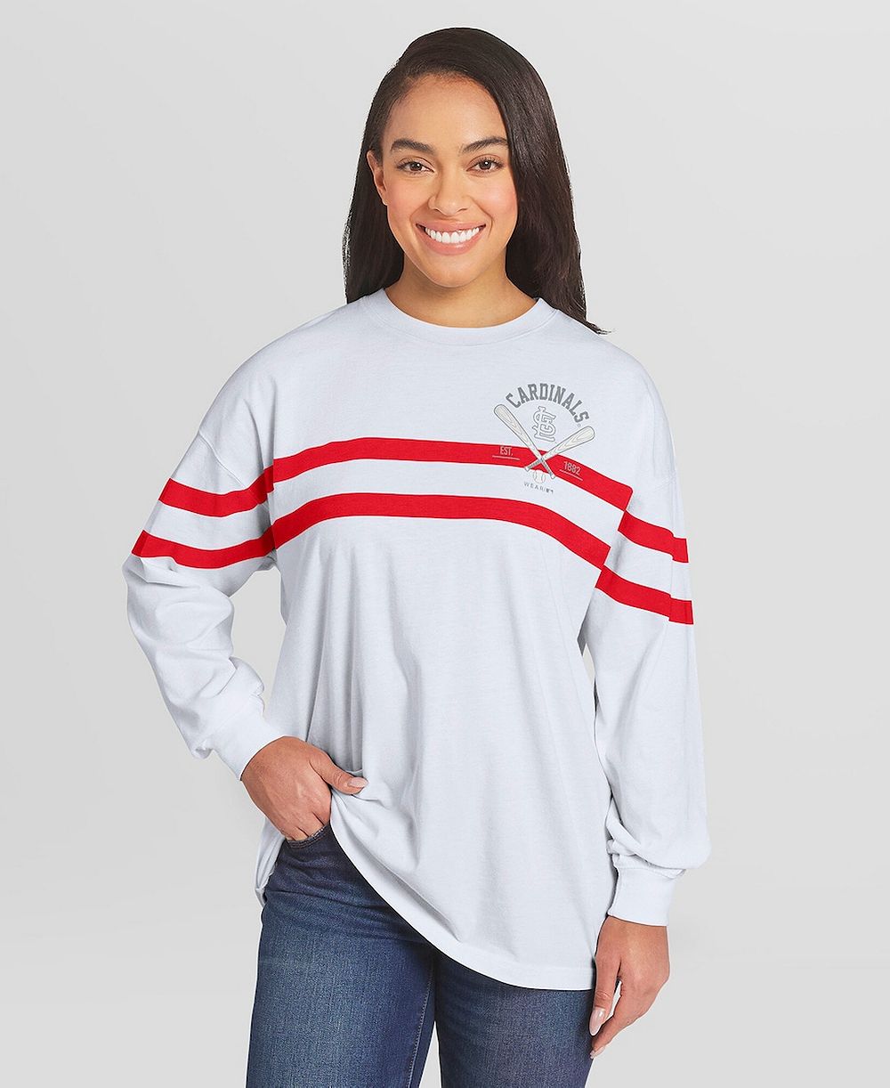 Женская футболка WEAR by Erin Andrews St. Louis Cardinals Oversized в полоску с длинным рукавом