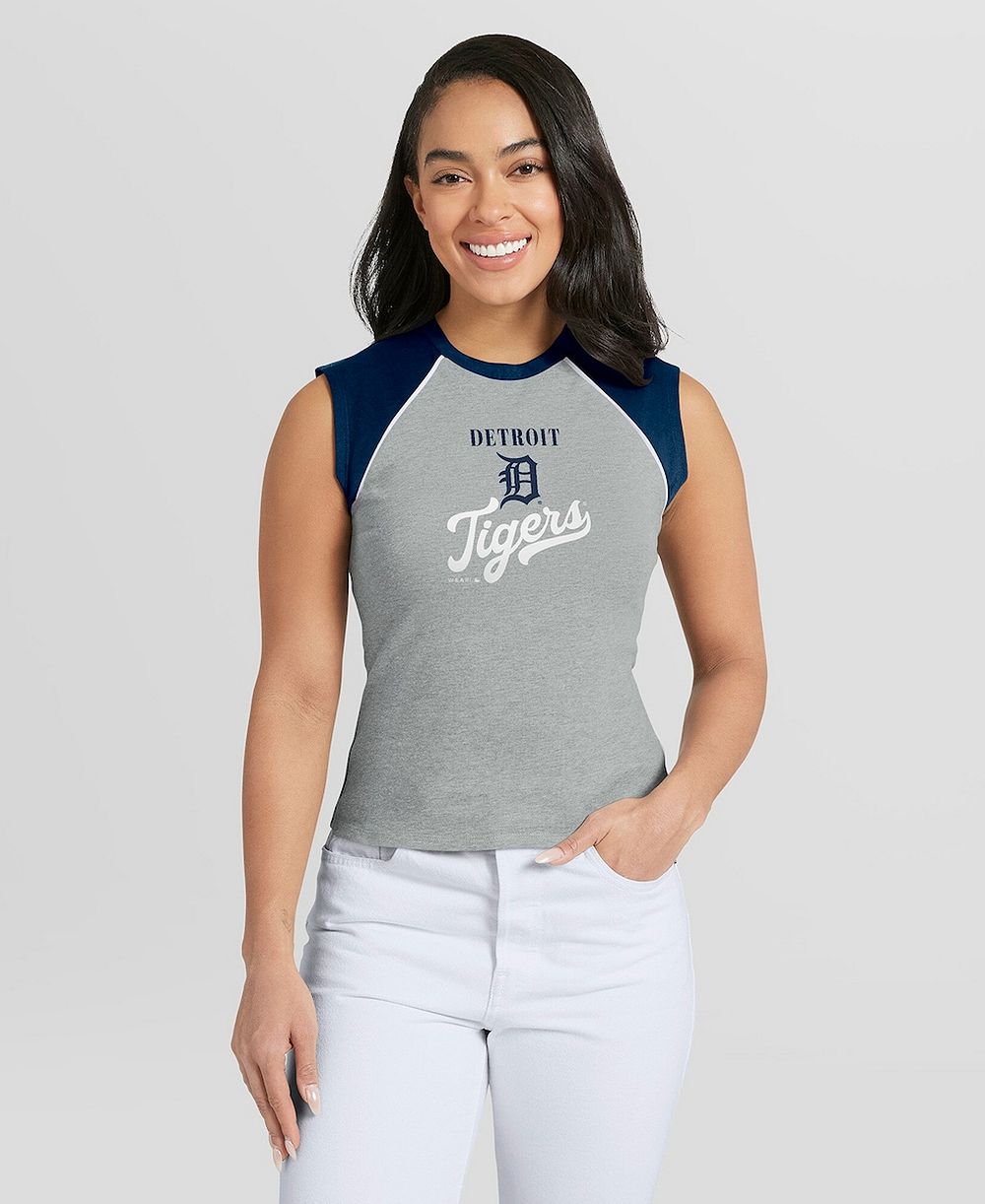 Женский укороченный раглан-топ Detroit Tigers Heather Gray от WEAR by Erin Andrews