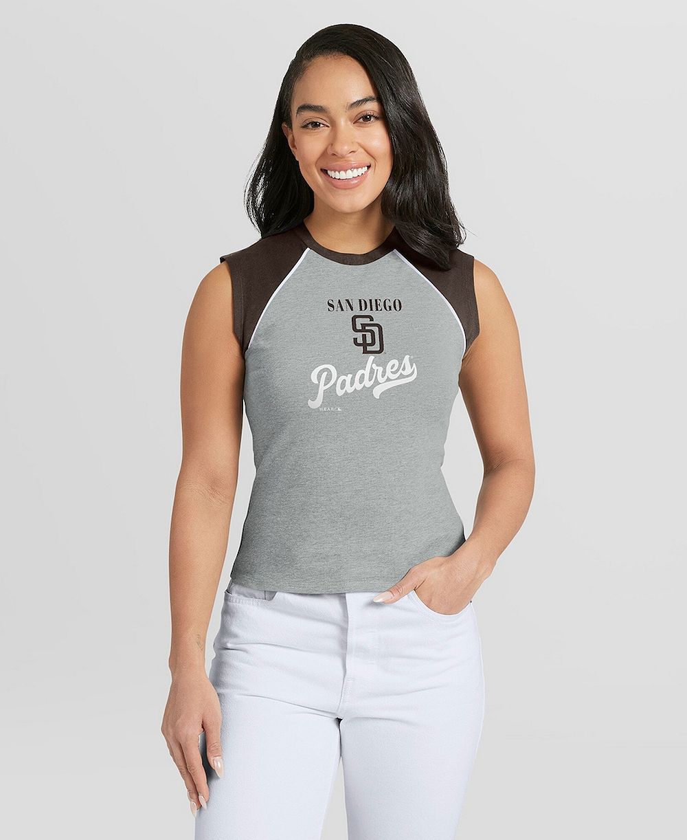 Женский укороченный топ WEAR by Erin Andrews Heather Gray San Diego Padres Raglan Tank Top